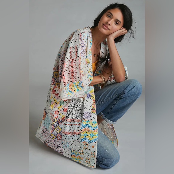 Anthropologie Rayne Patchwork Eyelet Kimono - Picture 2 of 5